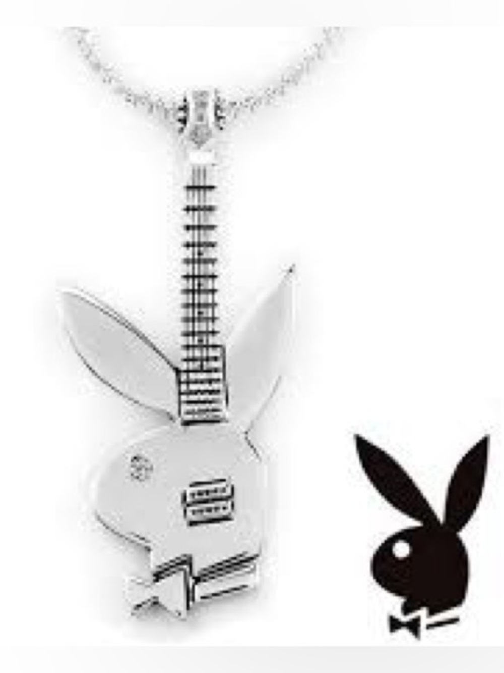 Y2K vintage playboy bunny crystal guitar necklace
